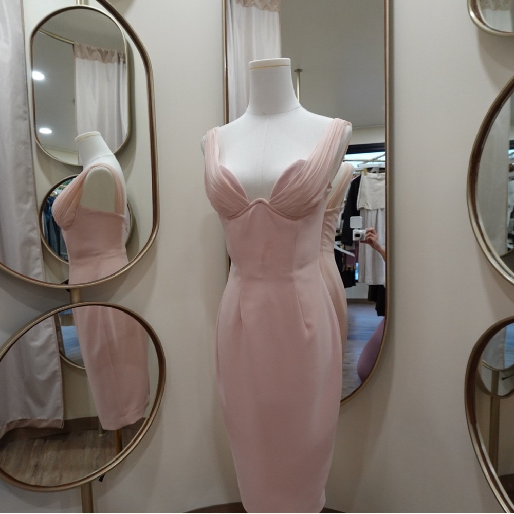 House of CB Pink Bodycon Midi Dress Sweetheart Neckline